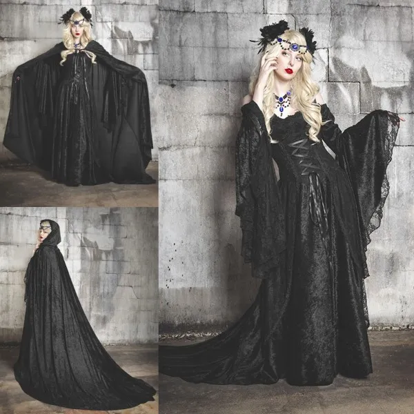 Halloween kostymer Fancy Prom Dress Off Shoulder Vampyrer Devils Cosplay Kostym Långärmad Anpassad Victorian Ball Crow