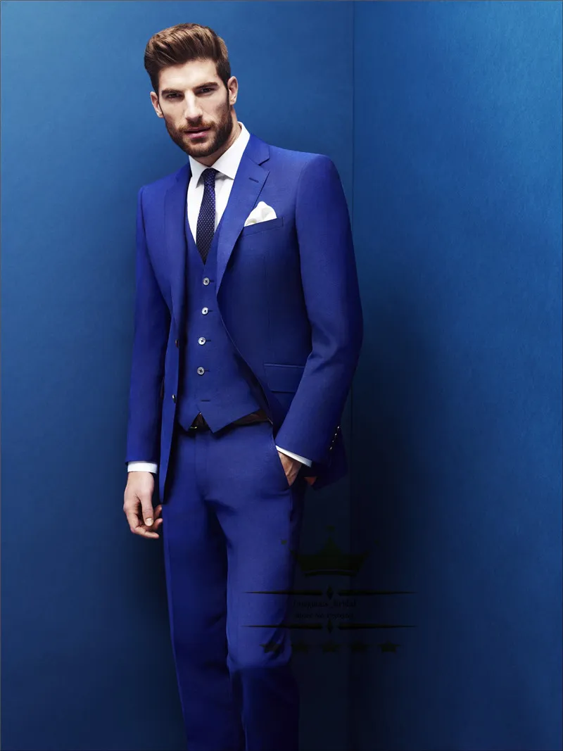 Atacado- 2016 New Custom MadeRoyal Azul Ternos De Casamento Smoking Com Calças Mens Terno Smoking Slim Fit Noivos Jaqueta + Calça + colete + gravata