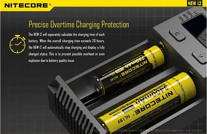 2016 nouvelle Version 100% chargeur de batterie d'origine Nitecore I2 chargeur de batterie Nitecore EU/US pour 16340 10440 14500 18650 26650