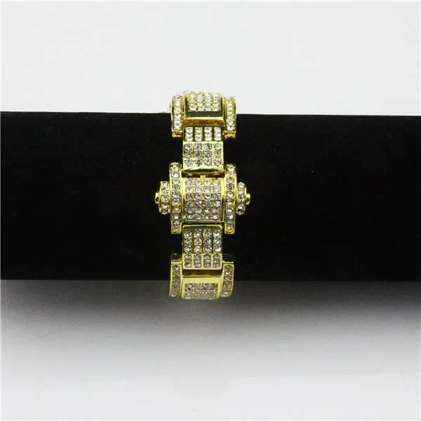 Hip Hop Tom de ouro Mens Bling para fora congelado Cadeia coberto Bracelet por Homens partido do presente 4 cores