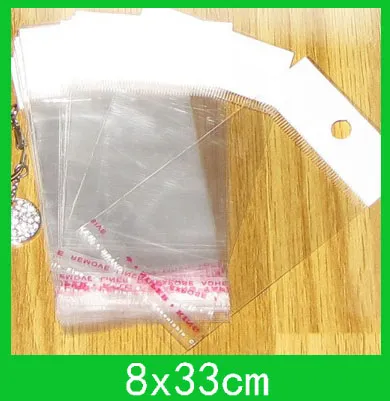 Hängande hål Poly packning påsar (8x33cm) med självhäftande tätningspåse / poly grossist 500pcs / parti