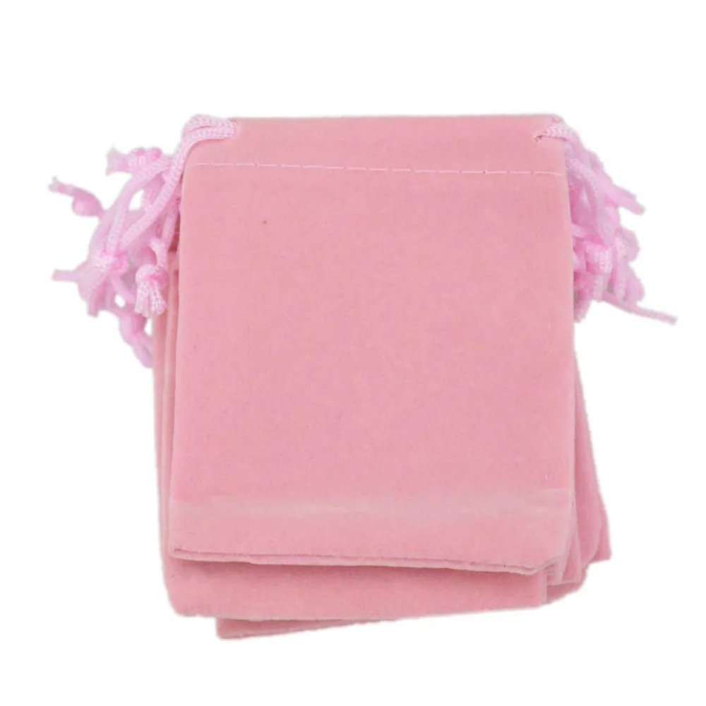 Fluwelen Trekkoord Gift Tassen Kleine Sieraden Pouches Kerst Bruiloft Gunst Holder Custom Gedrukt Logo Roze 7x9cm 