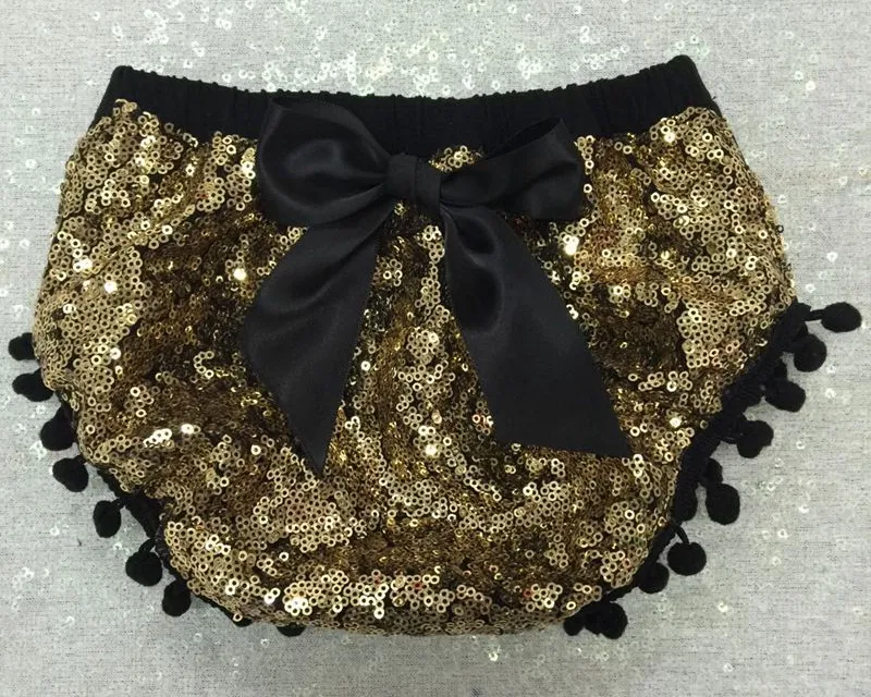 2016 Nouveau Bling or paillettes paillettes couvre-couche avec noeud bébé paillettes d'anniversaire pom pom Bloomer paillettes d'or paillettes Bloomers photo prop