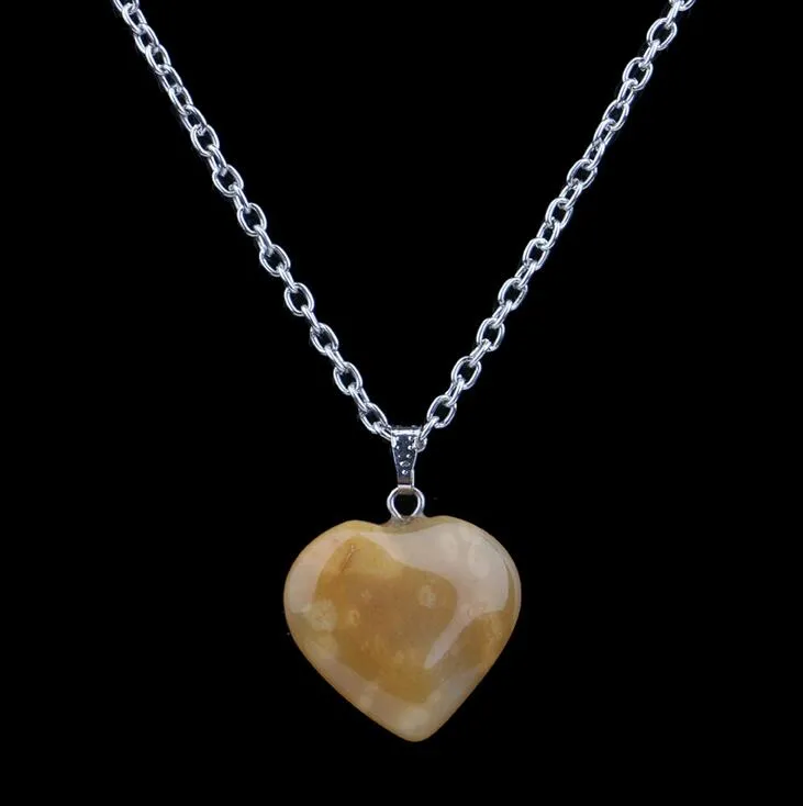 zincirle Sıcak süsler yeni kalp şeklinde taş kolye turkuaz kristal şeftali kalp doğal taş kolye P002 Sanat ve El Sanatları kolye