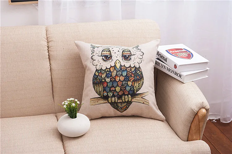 Dessin animé hibou Style taie d'oreiller coloré oiseaux feuille taie d'oreiller 45X45CM taies d'oreiller carrées mignon Animal impression housse de coussin enfants cadeau