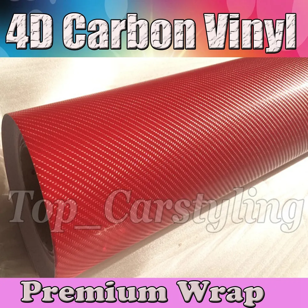 Etiqueta adhesiva de vinilo de fibra de carbono 4D roja, sin burbujas de aire, para coche, bicicleta, expulsión de aire, coche, barco, cubierta de mesa, 1,52x30m/rollo de 5x98 pies