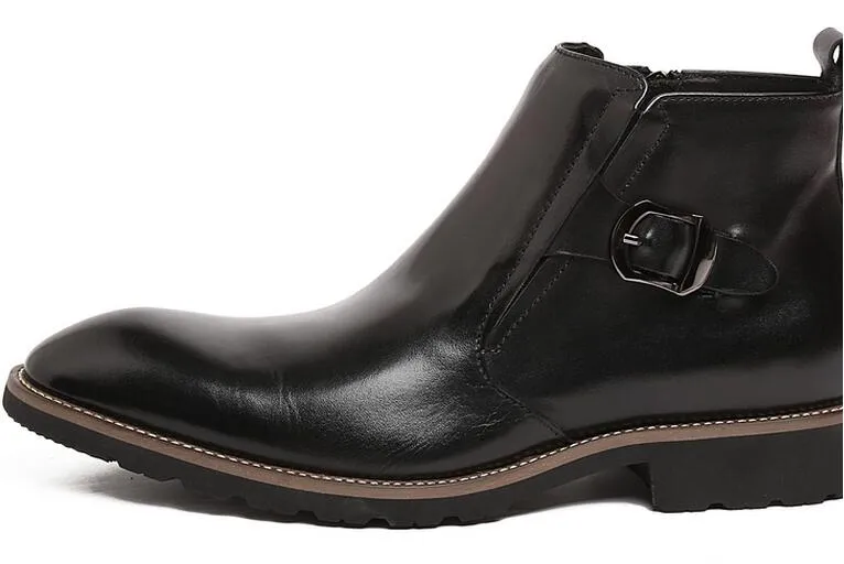 Moda İtalyan lüks kovboy erkek deri çizmeler rahat siyah ayak bileği boot erkekler ayakkabı erkek ofis iş için kış