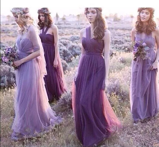 Soft tulle longo conversível vestidos de dama de honra roxo 2019 vestido de convidado de casamento plissado vestido madrinha sukienka wesele