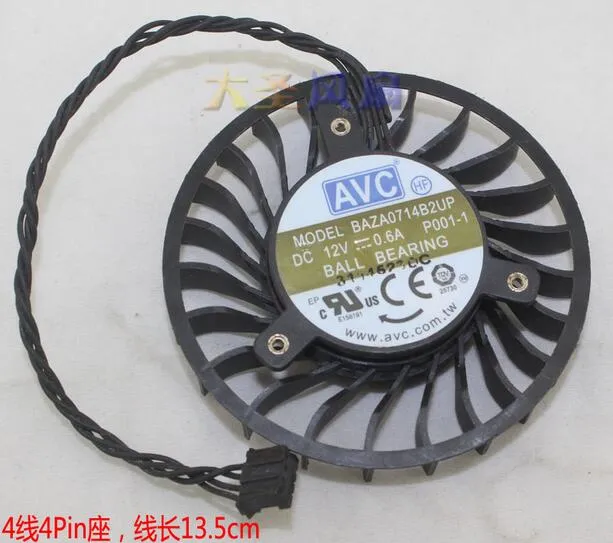 AVC BAZA0714B2UP P001-1 12V 0.6A 4 라인 그래픽 카드 팬