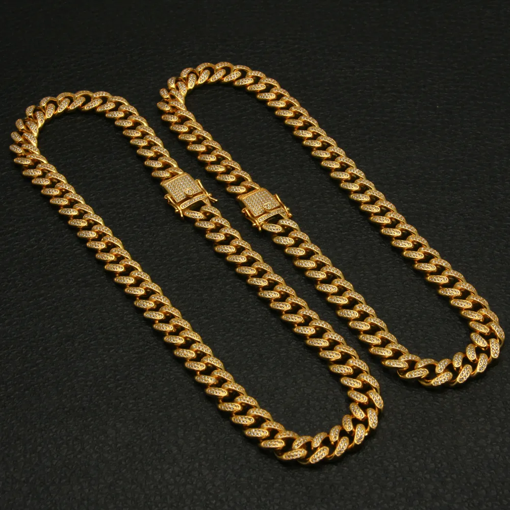 16/18/20/24inches Volledige zirkonia 12 mm Iced Out Cuban Link Chain Necklace Men Hip Hop Jewelry