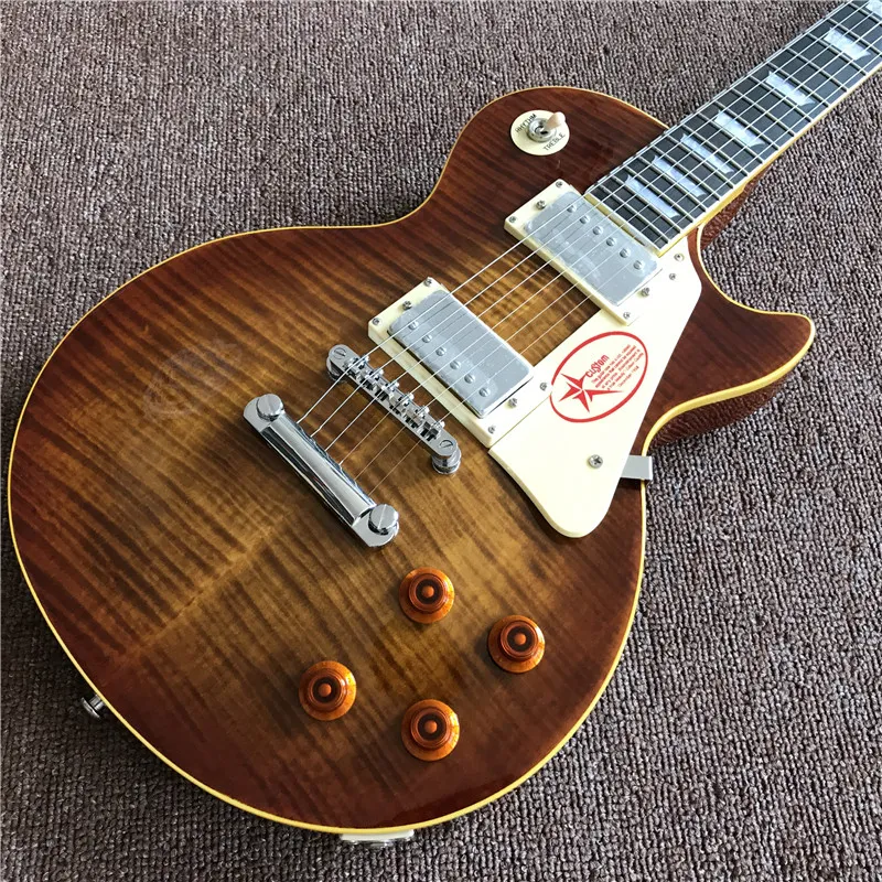 Gorący sprzedawanie instrumentów muzycznych OEM 1959 R9 Tiger Flame Guitar Electric Guitar Luksusowy sposób z chromowanym sprzętem! wysoka jakość