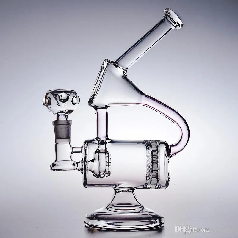 키가 22cm 유리 bongs 물 파이프 머리 리사이클 오일 rigs dab 비커 그릇 버블 러 퍼크 벌집 14mm 흡연 hookahs