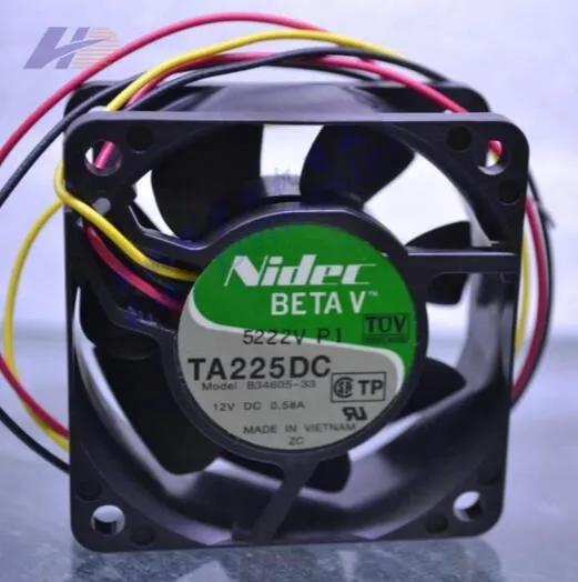 NIDEC TA225DC B34605-33 60*60*25 12 V 0.58A ventilateur inverseur à 3 fils