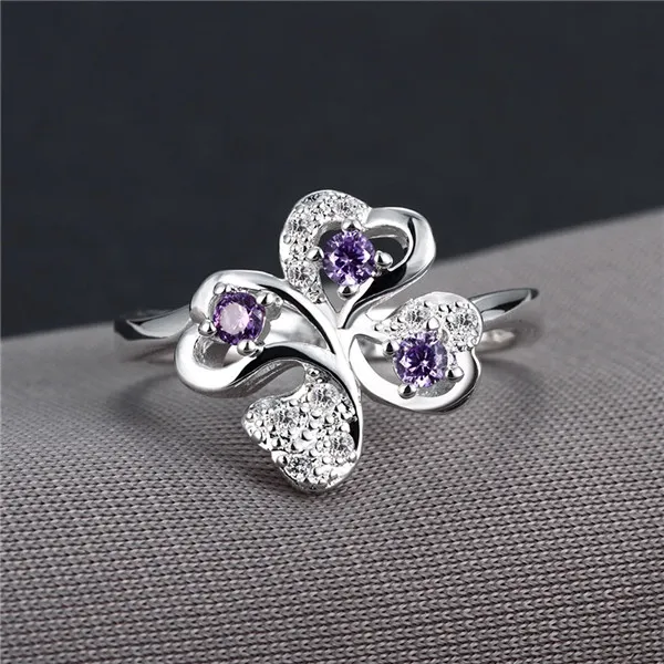 Meilleur cadeau Full Diamond Heart Clover 925 bague en argent STPR062C livraison gratuite toute nouvelle pierre précieuse blanche bagues plaquées en argent sterling