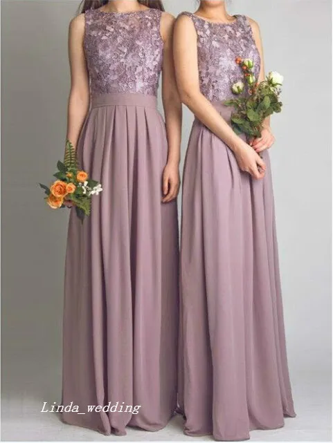 Dusty Rose Bohemian Bridemaid 드레스 공식 Applique 쉬폰 바닥 길이 긴 하녀 명예 드레스 웨딩 파티 가운