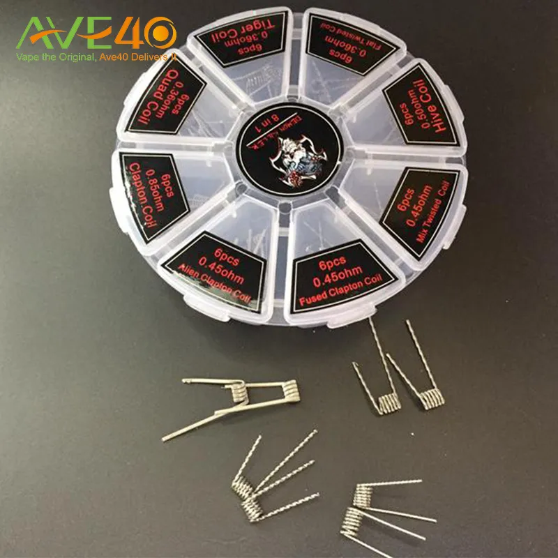 Demon Killer Wire 8 In 1 Prebuilt Coil Box Kit Flat twisted Fused clapton Hive premade wrap wires Alien Mix twisted Tiger Quad