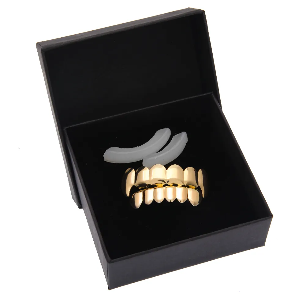 14K Złoto Posrebrzane Hip Hop Teetle Grillz Top Dotal Grill Set dla mężczyzn * Nowa Wysoka jakość !!