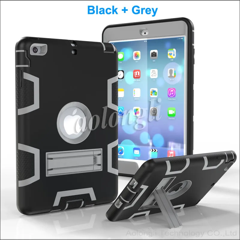 Nieuwe Kickstand Hybrid 3 in 1 Robot Protection Case PC + Siliconen Rubber Armor Stand Cover Case voor iPad Mini 1 Mini 2/3