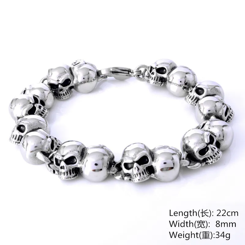 Men Exaggerated Pulseras Titanium Steel Skull Bracelets Wristbands Bangle High Polished Trendy Jewelry Punk Brace lace