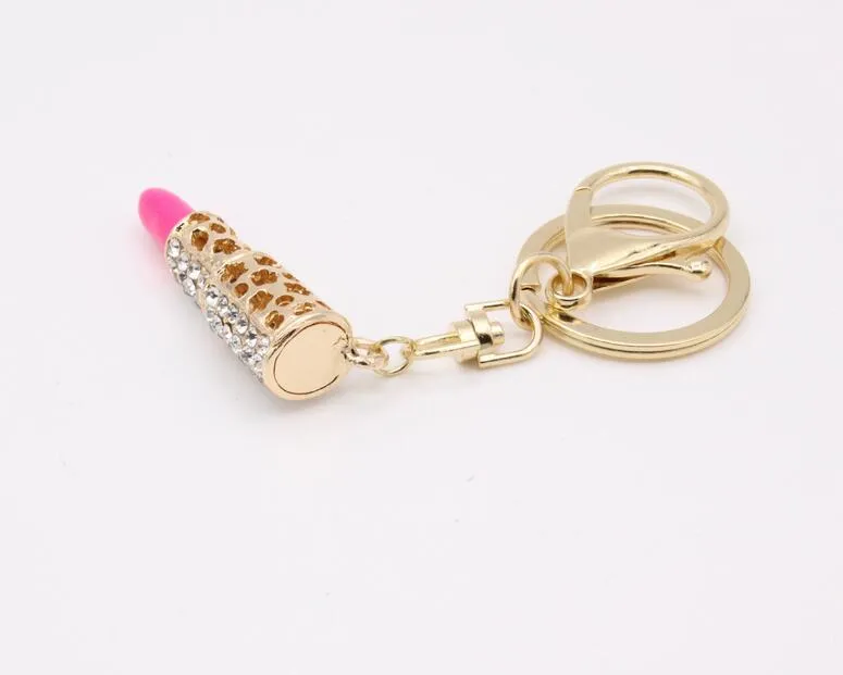 Europe and the United States fashion metal diamond lipstick lipstick key chain bag car pendant key ring R082 Arts and Crafts 