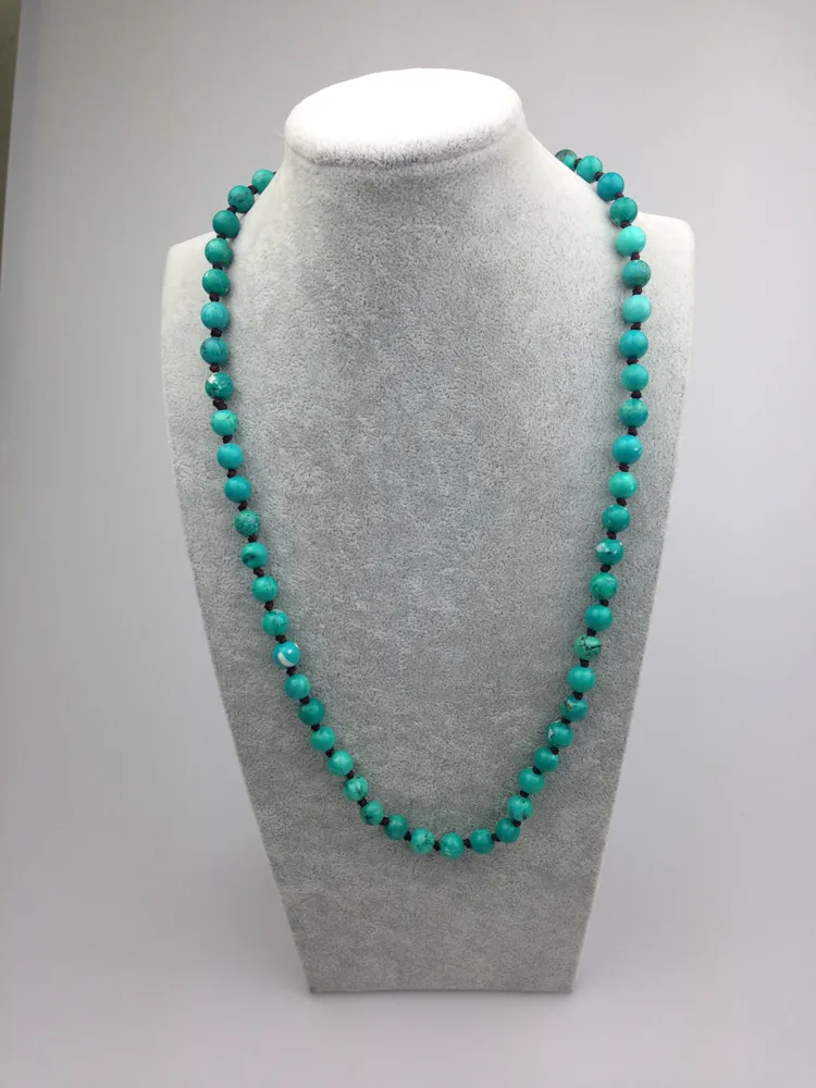 ST0007 8 mm geverfd groene turquoise steen maken geknoopte 24 inch lange populaire mode ketting mode vrouwen`s yoga ketting