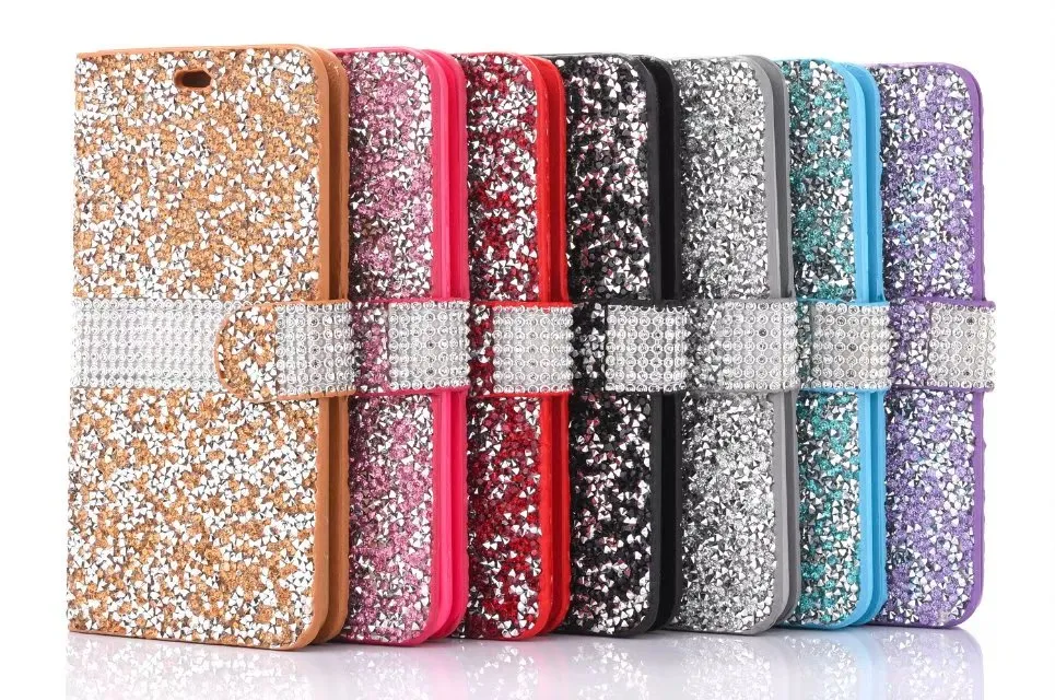 For iPhone 8 X Wallet Diamond Case iPhone 6 7 Plus Case Bling Bling Case Crystal PU Leather Card Slot Opp Bag