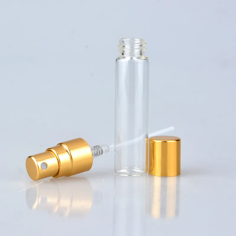 Parfum-flessen 5 ml 10 ml transparant glazen spray fles lege duidelijke hervulbare parfum verstuiver met goud zilver cap draagbare monster flesjes B706