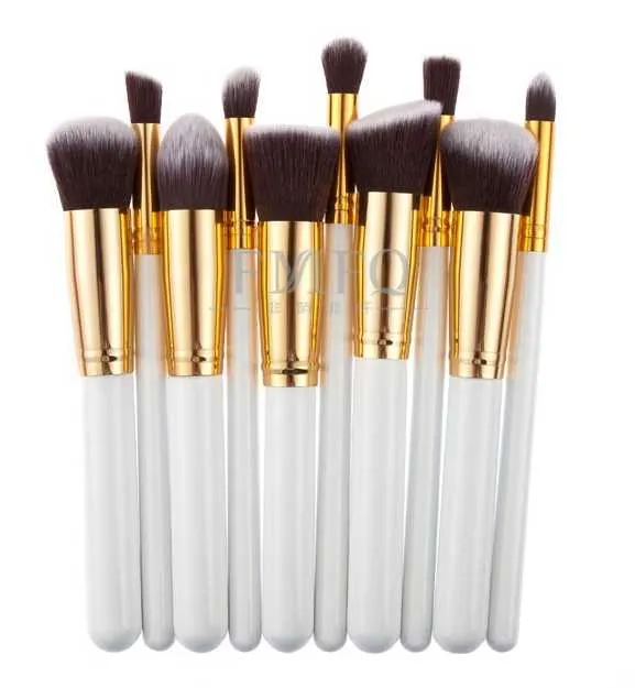 10st makeupborstar Professionell kosmetisk borste Kit Nylon Hair Wood Handle Eyeshadow Foundation Tools