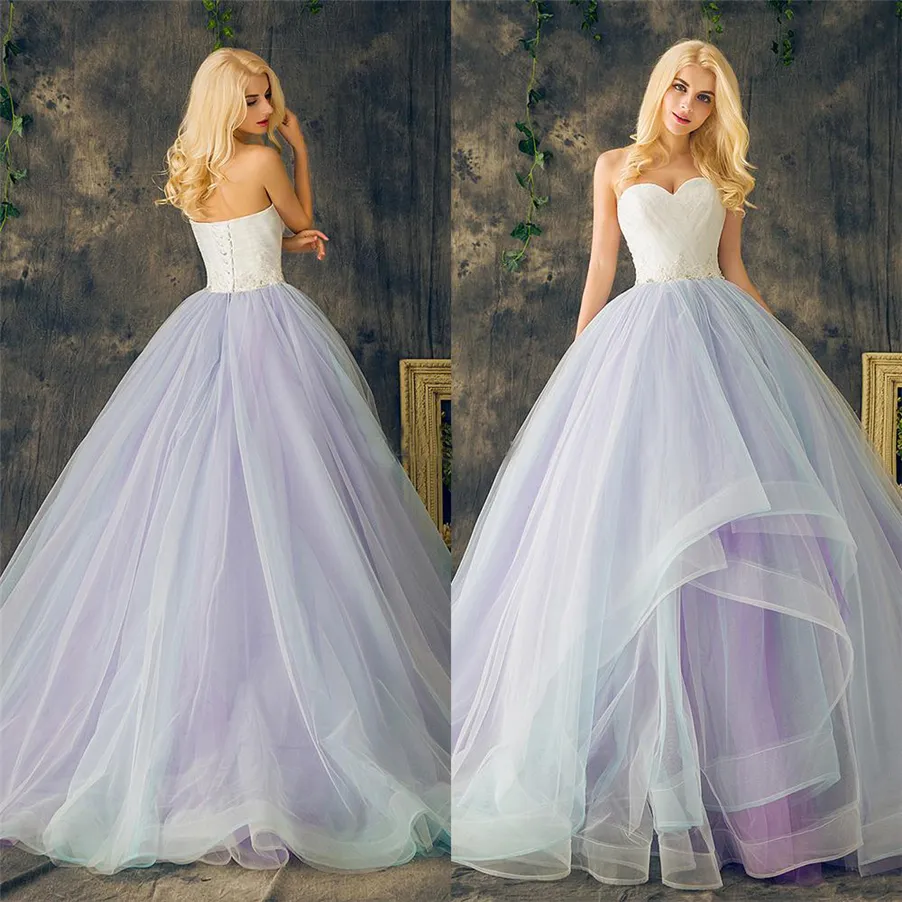 Abiti da ballo con lacci a cuore Viola Plus Size Strati multicolori Gonna Abiti da sposa Abito da sposa lungo in organza di pizzo con perline di cristallo