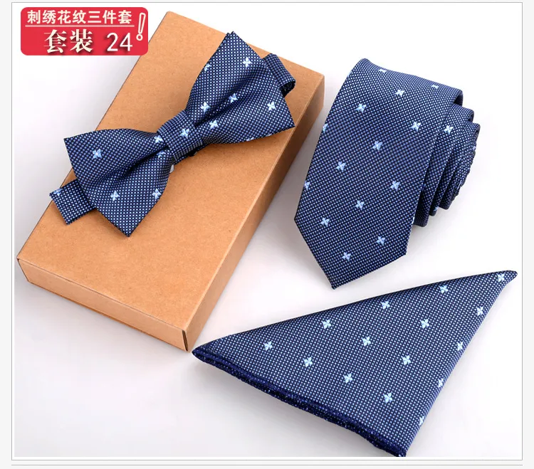 Neckties bow tie Handkerchief Three sets with Box packaging stripe NeckTie For Men's Father's day Christmas gifts Free TNT Fedex