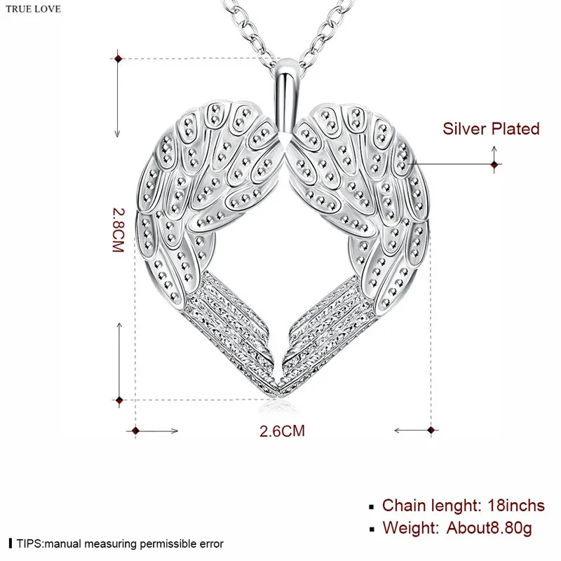 Fashion Jewelry Angel Wings Pendant Necklace 925 Silver Heart Top Quality Pretty Birthday Gift hot
