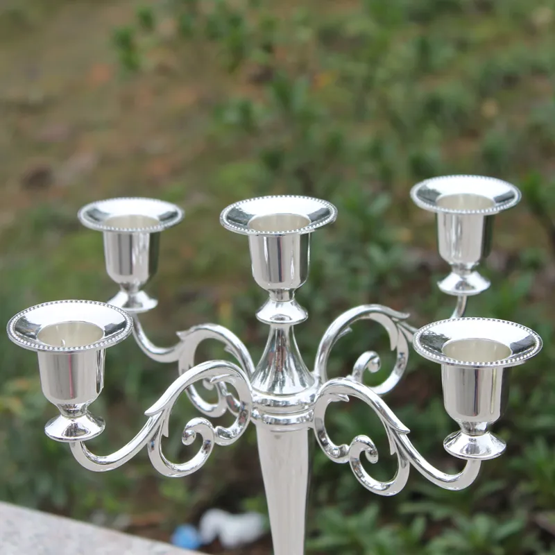 Zilveren metalen kaarshouder 5-armen kaarsstandaard 27cm tall bruiloft evenement Candelabra Candle Stick