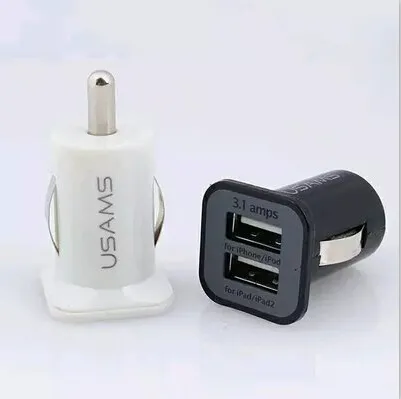 USAMS 5V 3.1A USB المزدوج 2 ميناء محول الطاقة شاحن سيارة لشحن 6S فون HTC LG سامسونج S7 S6 حافة العالمي