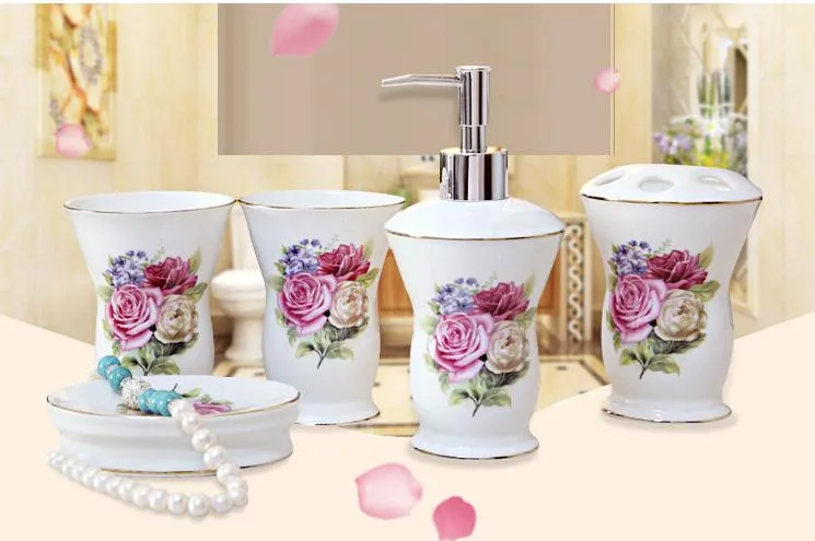 White and Balck Colors Ceramic Bathroom Accessories Elegant Bathroom sets 1 soap bottle+1 soap dish +1toothbrush holder+2 cups LH00