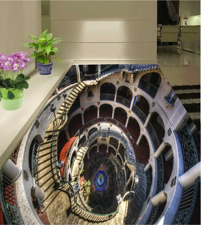 3d pvc flooring custom photo wallpaper wall sticker Spiral staircase corridor decoration painting picture 3d wall room murals wallpaper