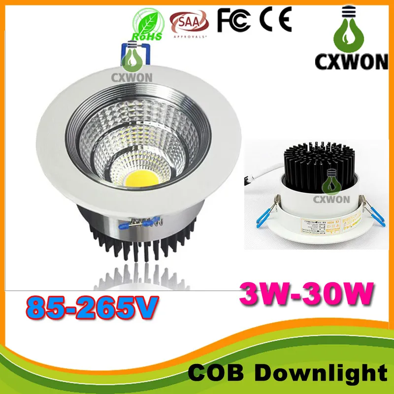 2016 Новые светодиодные утопленный COB Downlights 5W 9W 12W 15W 20W Dimmable водить потолка вниз свет 60 Угол Теплый / холодный белый AC 85-265V