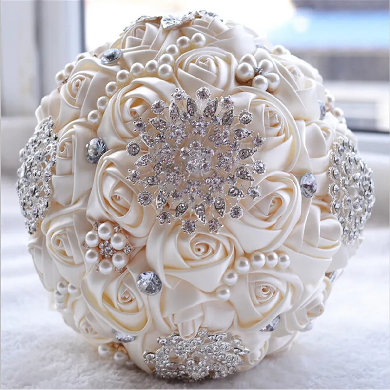 Gorgeous Wedding Flowers Bridal Bouquets Ivory White Artificial Wedding Bouquet Crystal Sparkle With Pearls 2016 buque de noiva