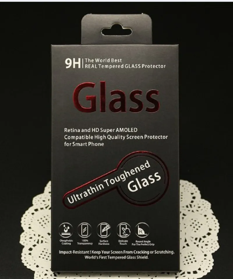 100PCs Partihandel Universal Fashion Style Retail Black Paper Packaging Box för iPhone 7 7Plus Tempered Glass Screen Protector Film Package