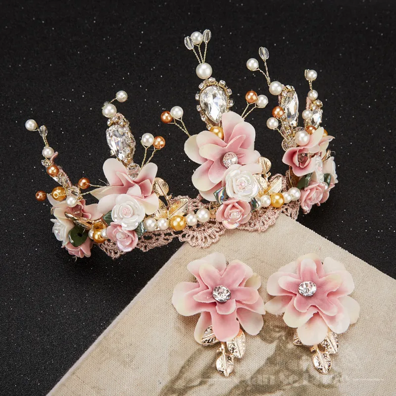Luxe Crown Women Crystal Floral Tiara Pearl Jewelry Golden Bridal Crown Hair Wear Wedding Pography Accessoires Aide8187248