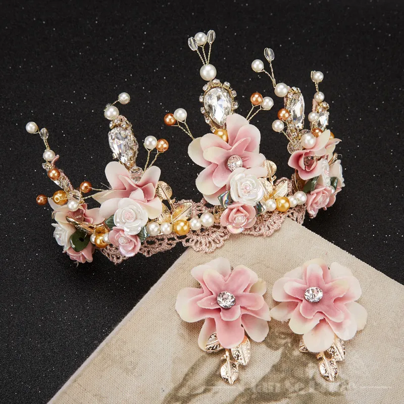 Luxurious Crown Women Crystal Floral Tiara Pearl Jewelry Golden Bridal Crown Hair Wear Wedding Pography Accessories Aide2159314