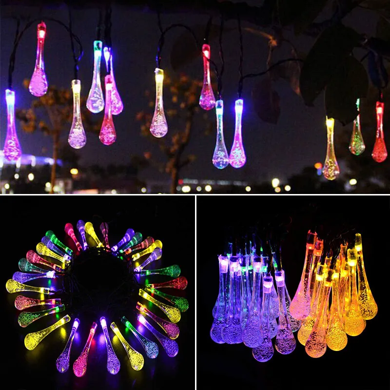 LED Water Drop Solar Light Light Halloween Christmas Decortations 30 Lights Home Outdoor Garden Patio Party Holiday Supplies WX9-36