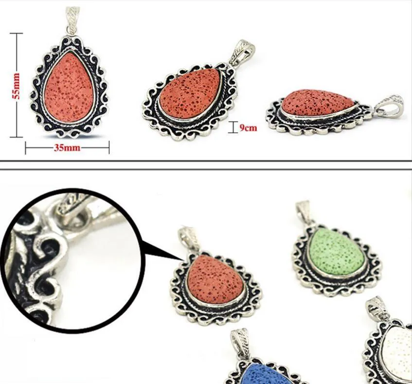 Fashion Water Drop Natural Lava Stone Pendant Parfym Essential Oljediffusor Charms Etniska Tillbehör DIY Halsband Smycken Kvinnor