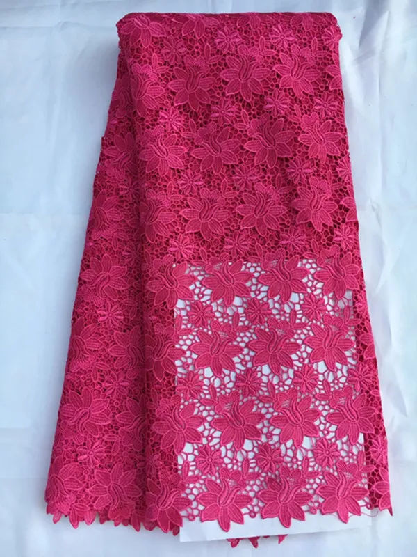 Gorgeous fuchsia cord lace embroidery african guipure lace with flower water soluble lace fabric for party dressing QW18-2