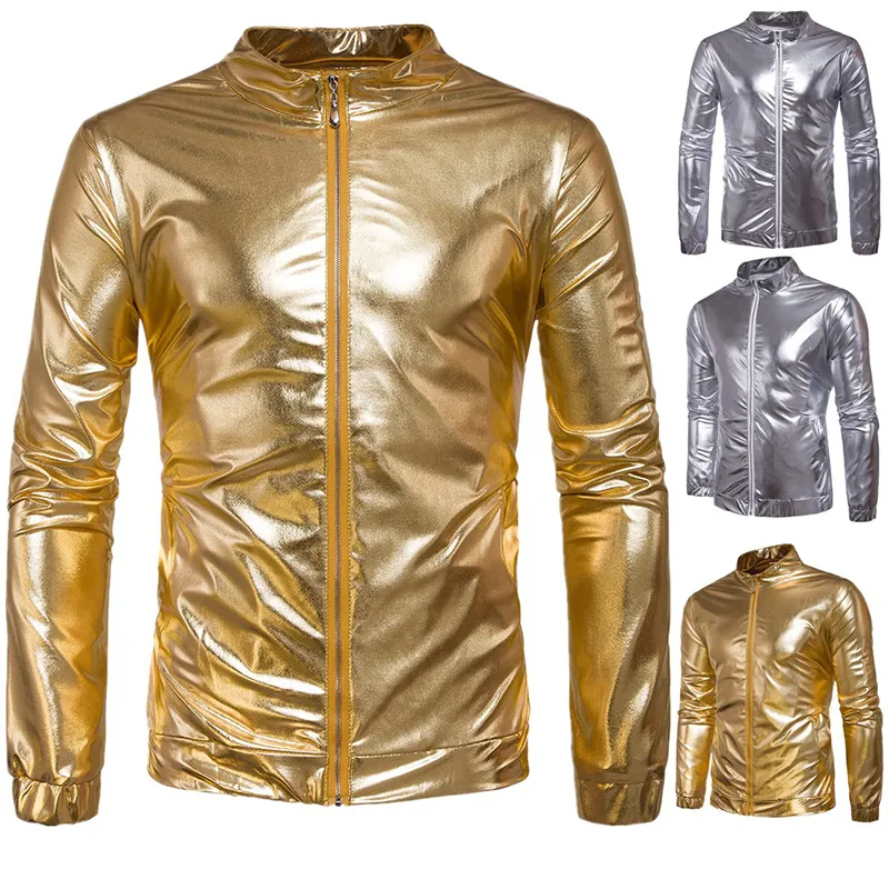 Neue Ankunft Mode Nachtclubs Jacke Gold Silber Coole Motorrad Street Style Oberbekleidung Zipper Jacken für Männer