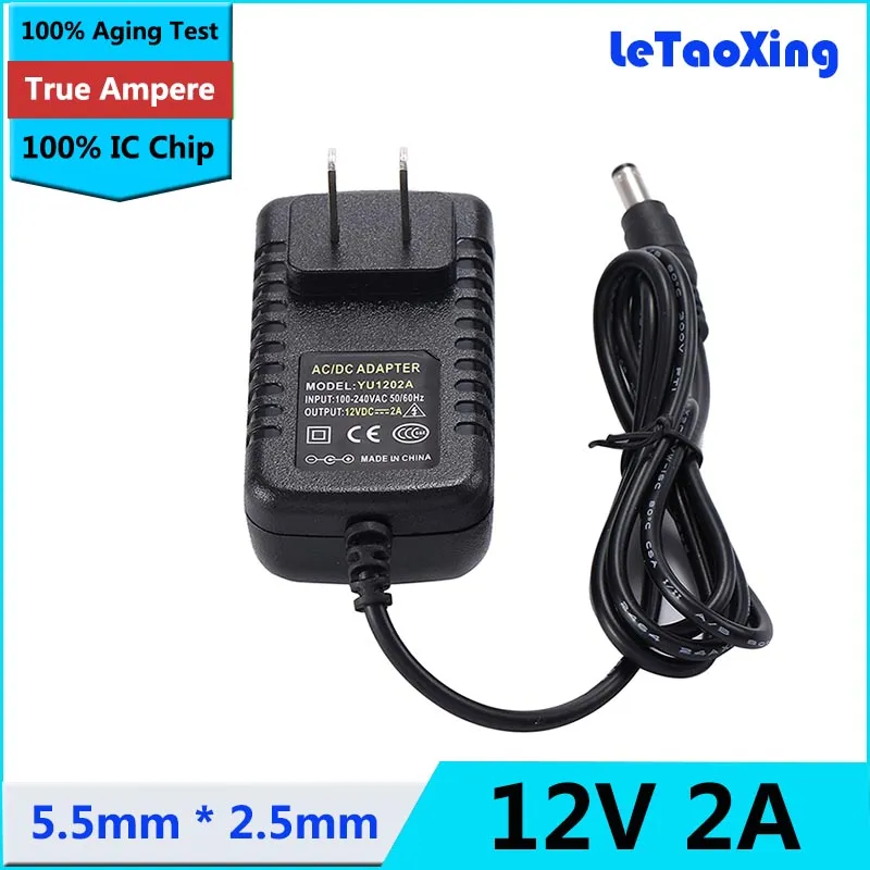 High quality Universal Power Adapter AC 100-240V to DC 12V 2A Power Supply Adaptor US plug 5.5*2.1mm-2.5mm With IC Chip DHL Free shipping