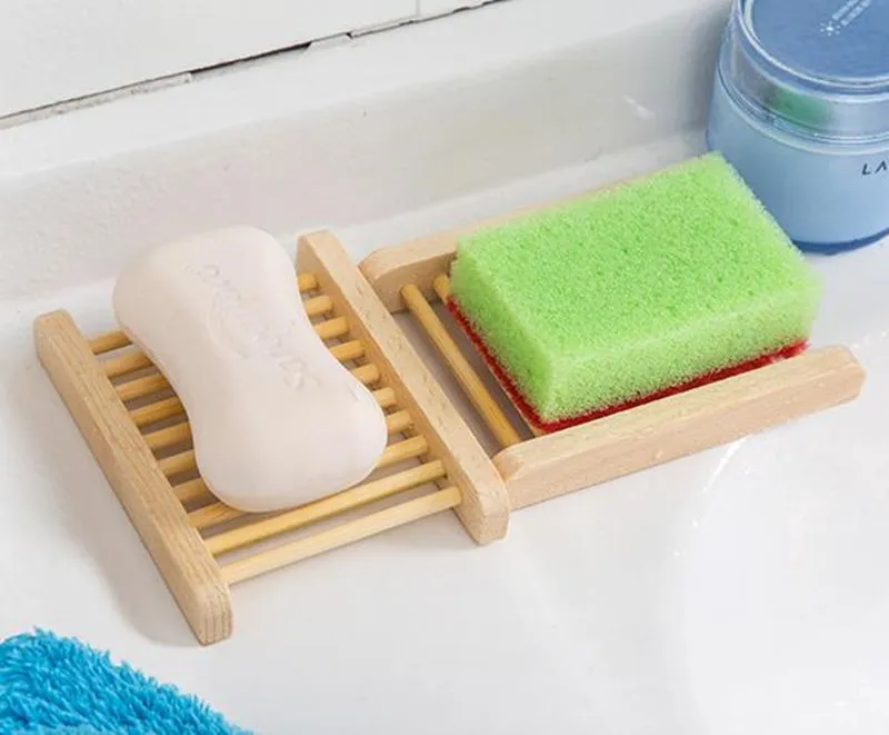 Porte-savon en bois de bambou naturel porte-savon en bois support de stockage porte-savon plaque boîte conteneur pour bain douche salle de bain