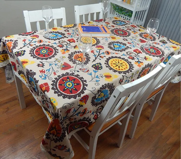 European Cotton & Linen Mediterranean Style Square Tablecloths Sunflower covers Print Table Cloth For wedding table cloth