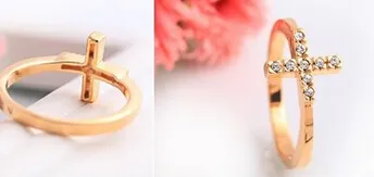 Горный хрусталь крест кольца для женщин золотой цвет корейский стиль милый Оптовая новый горячий милый девушка ювелирные изделия