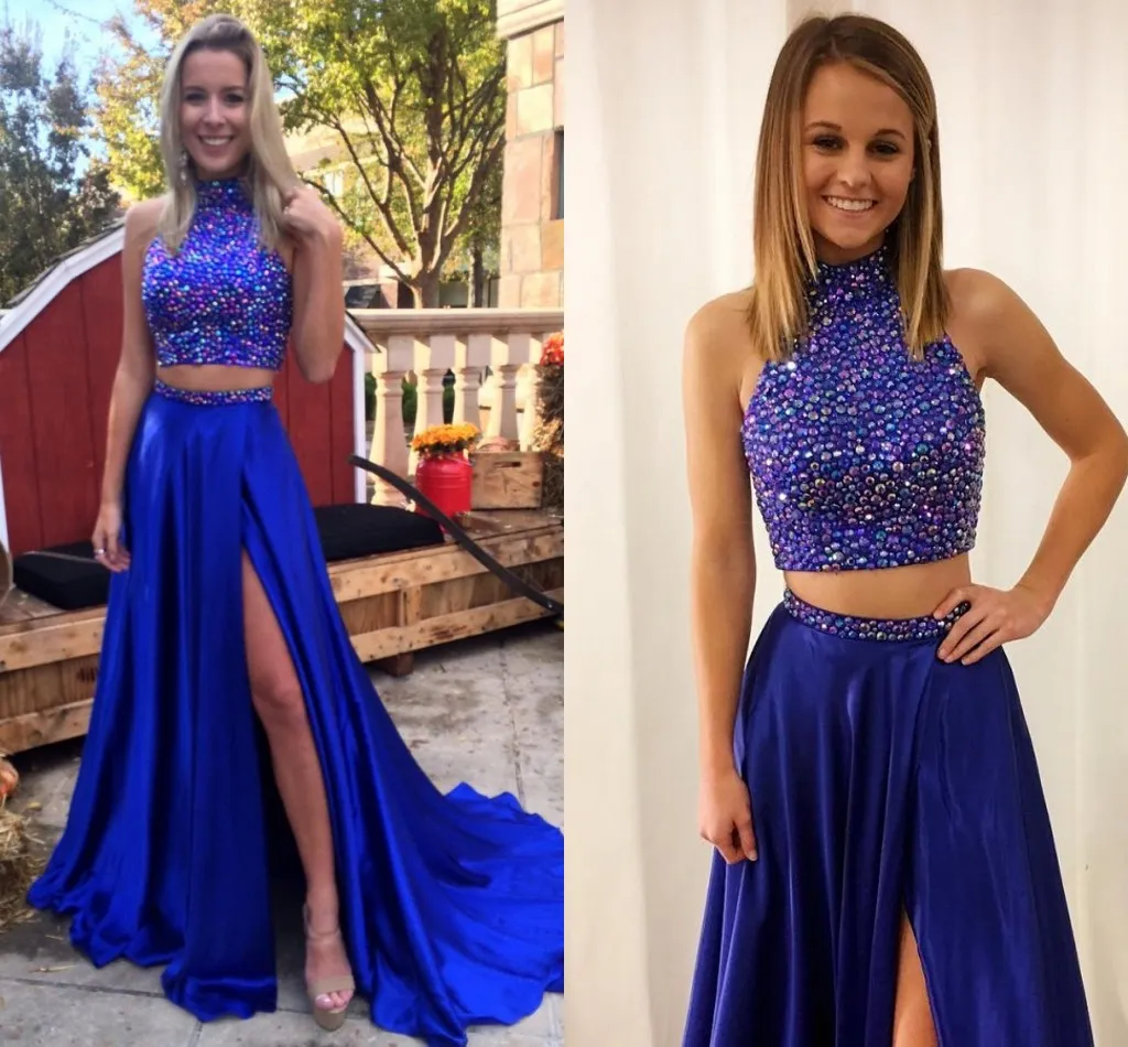 Ahorra a lo Grande en Compras al por Mayor de Vestidos Largos Con Diamantes  De Imitación: Vestido De Graduación De Dos Piezas Con Cuentas, Vestido De 