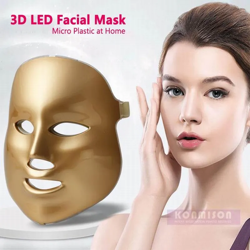 Korea 3 In 1 Goud 7 kleur lichten led gezichtsmasker persoonlijk gebruik pdt led masker thuisgebruik CE-goedkeuring DHL Gratis Verzending